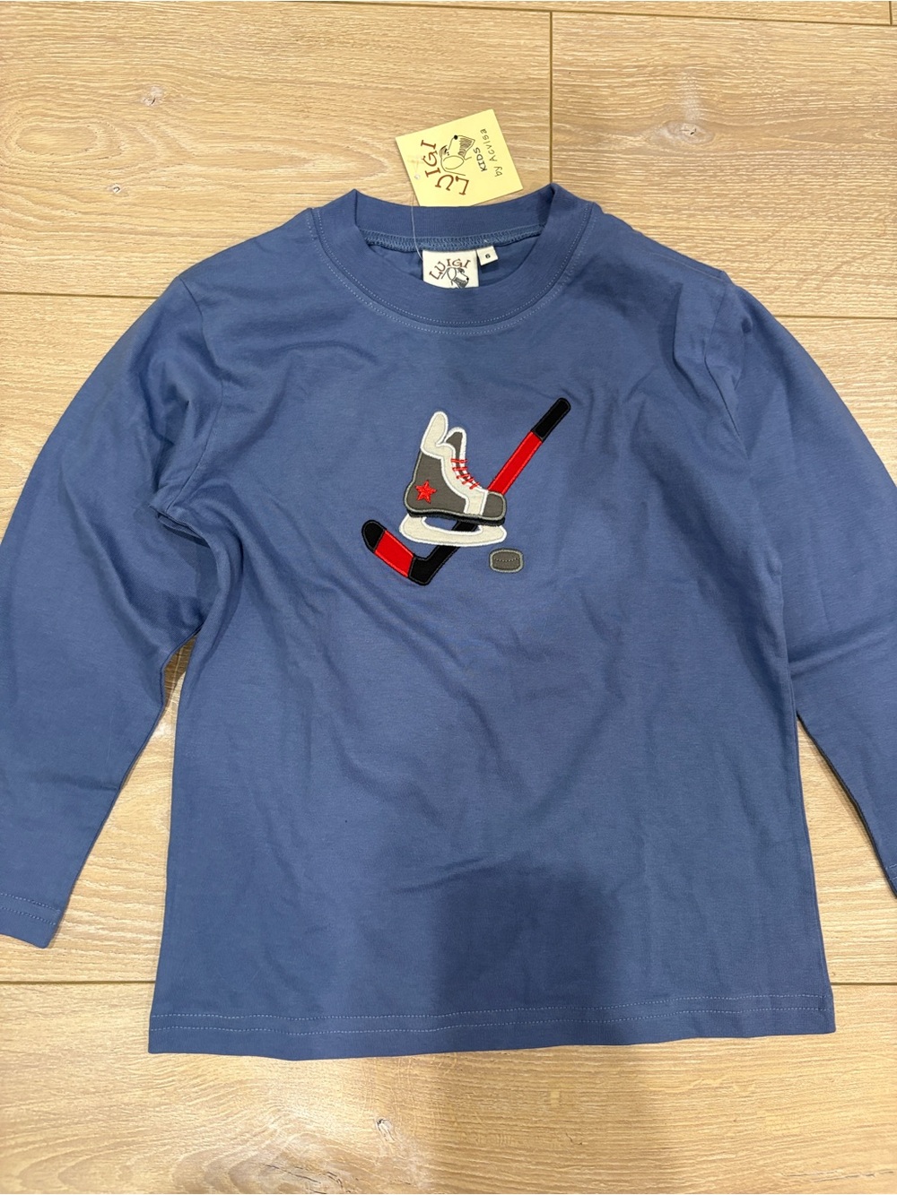 Kids Long-Sleeve Hockey Skate & Stick Tee - Steel blue